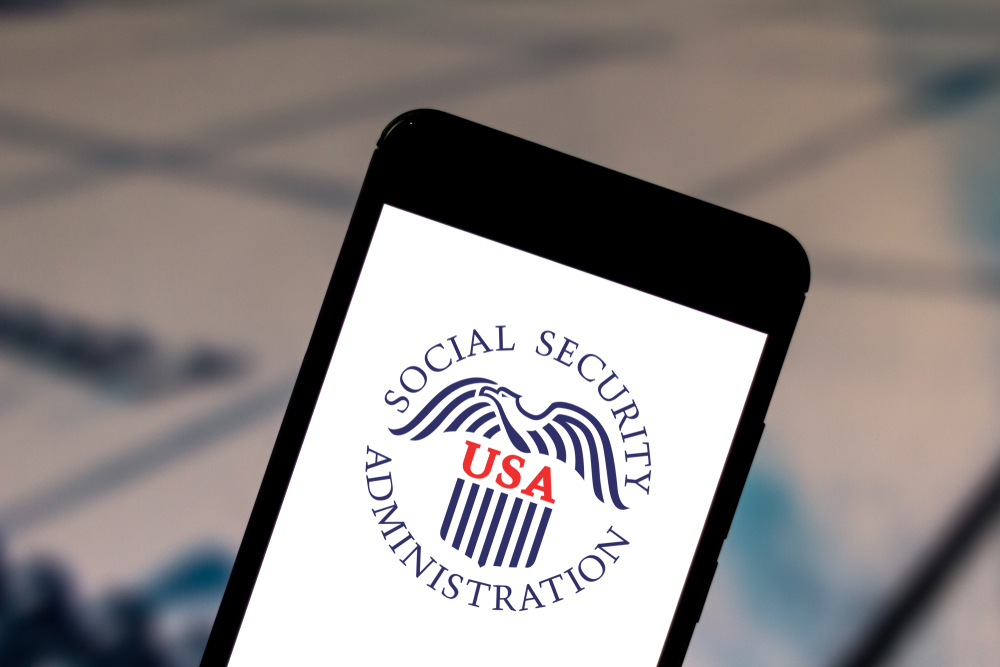 Smartphone showing the Social Security Administration logo on its screen.